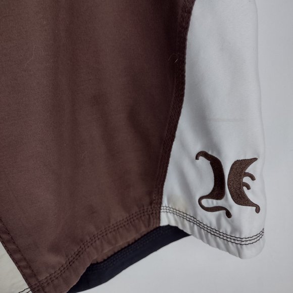 Hurley Embroidered Spell Out (On Back) Side Pocket Brown & White Board Shorts - Picture 6 of 14